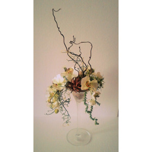 dekorácia s orchideou v sklenenom pohári 25 x 60 cm